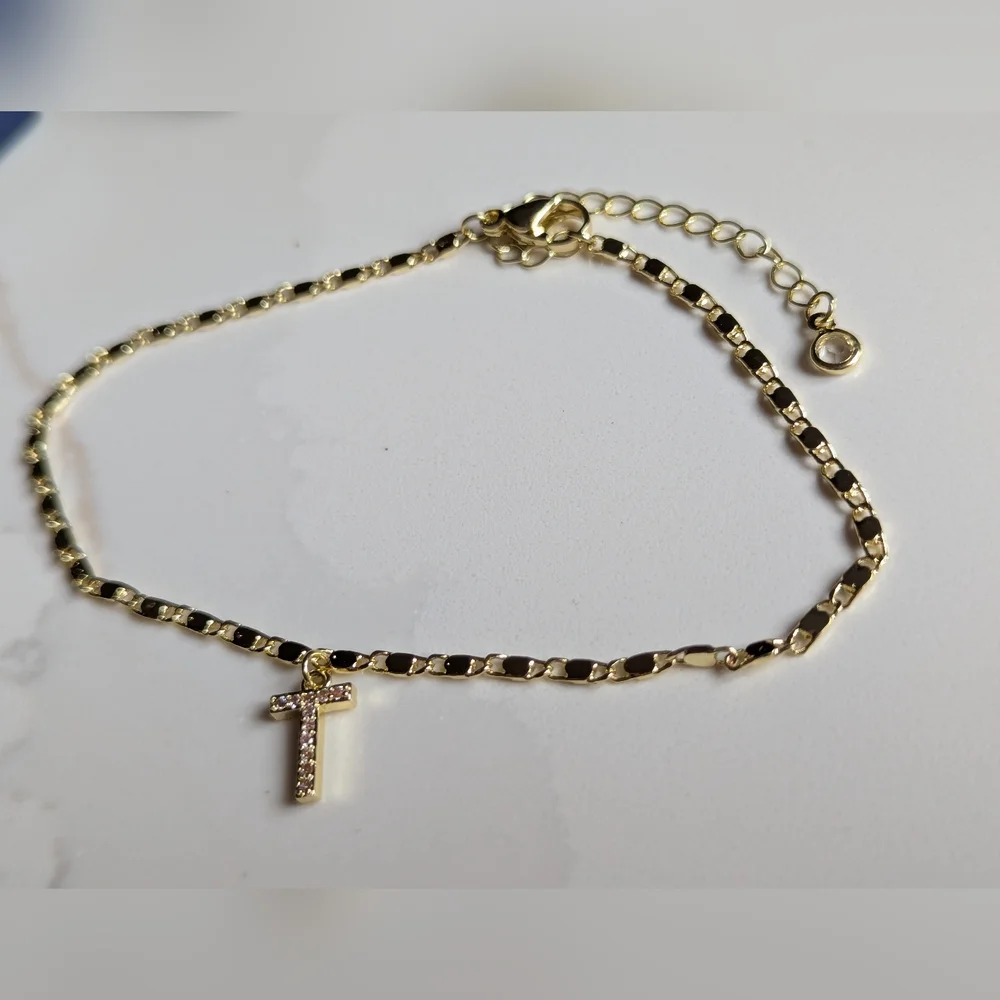 T Letter Gold Anklet